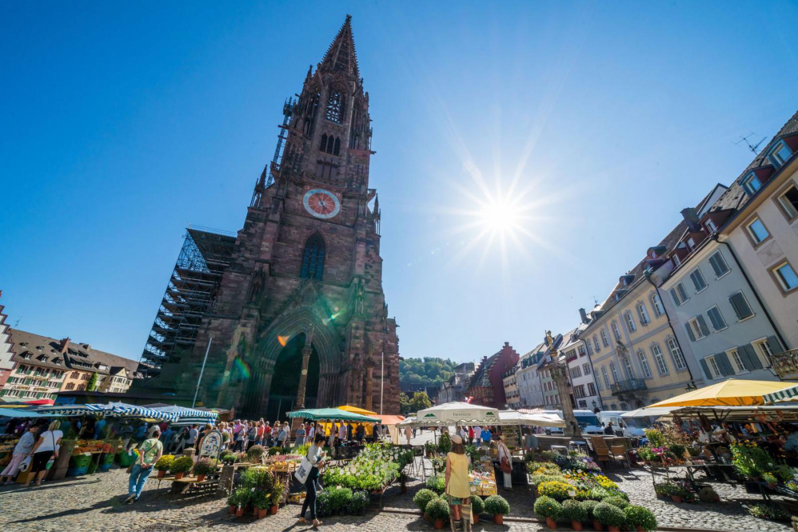 De Münstermarkt is een van de gezellige pleinen van Freiburg | FWTM / Baschi Bender
